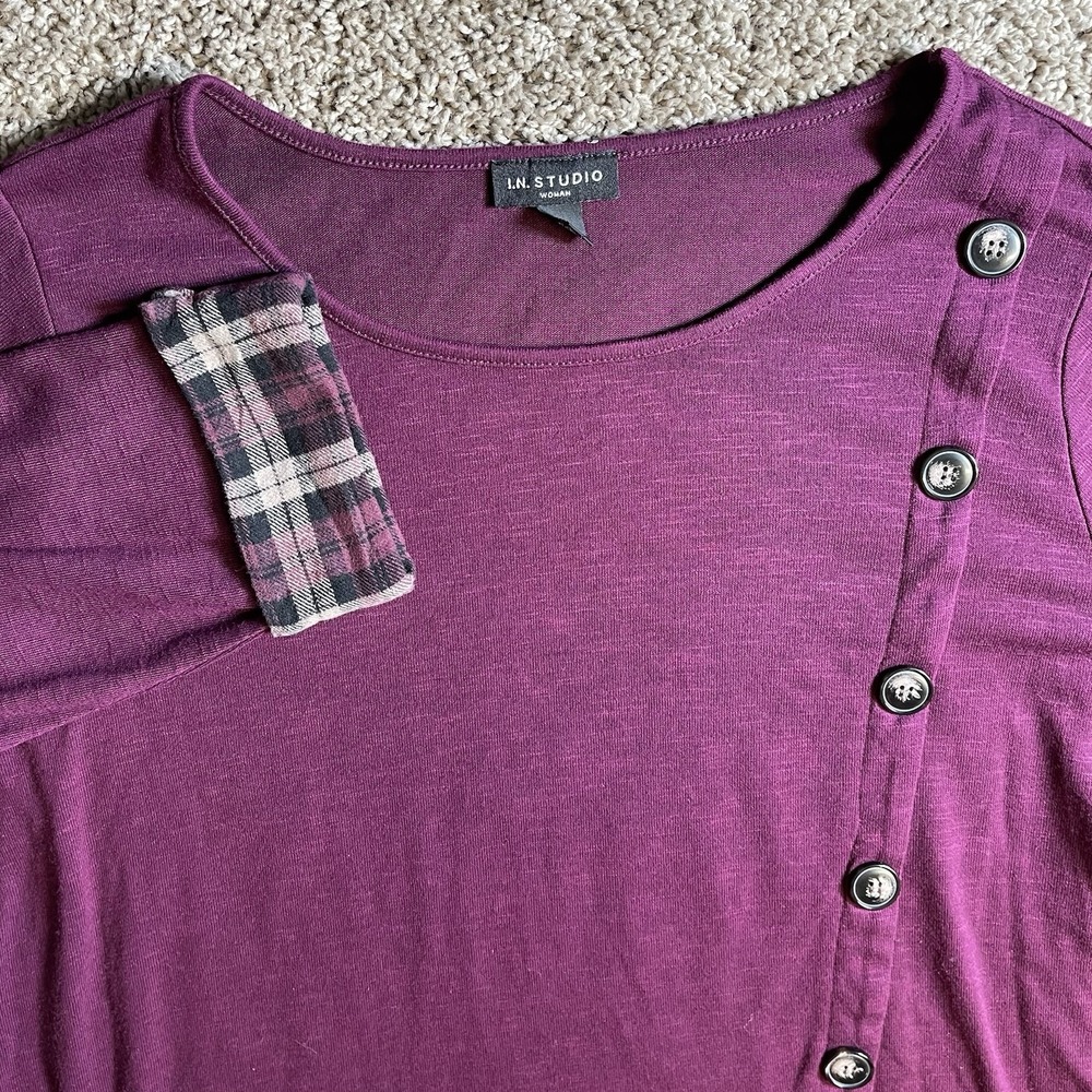 IN Studio Plaid Ruffle Top womens 1X blouse dark academia school girl plus siren - Picture 2 of 9